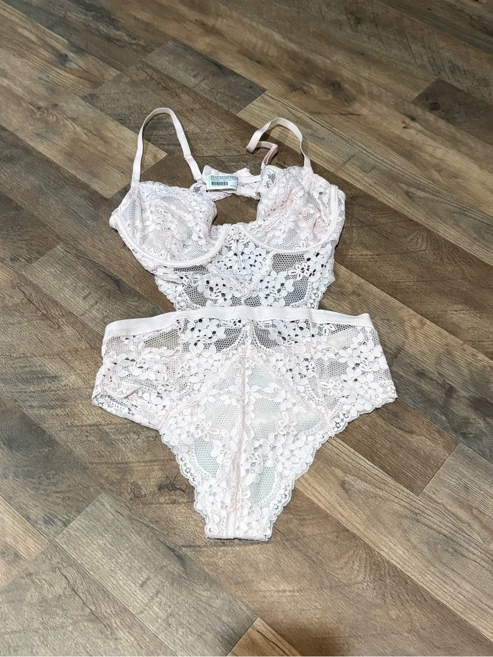 Forever 21 Blush Lace Longline Teddy Bodysuit